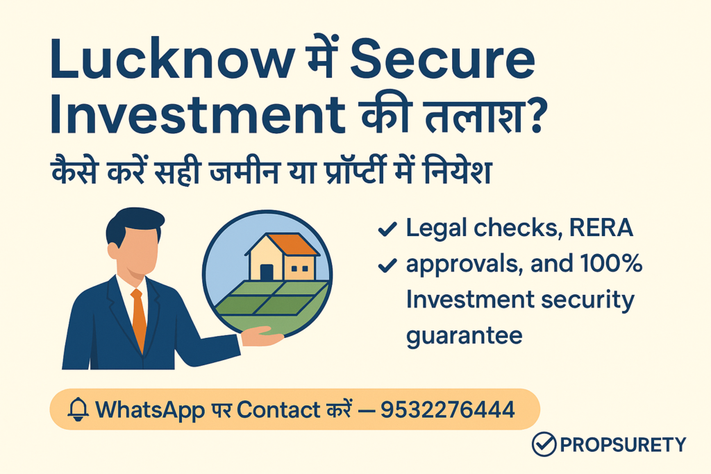 ChatGPT Image Sep 17, 2025, 11_52_51 AM "Lucknow में Secure Investment के लिए Legal Verified Plots और RERA Approved Projects – Propsurety 100% Investment Security Guarantee"
